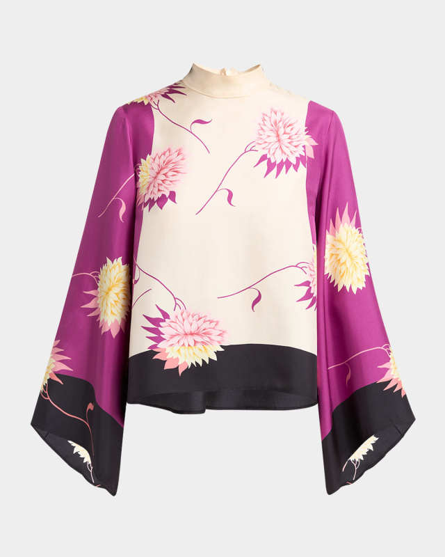 Make An Exit Floral Wide Sleeve Silk Top